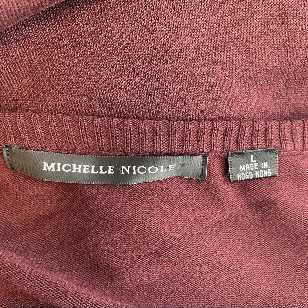 Michelle Nicole Burgundy and Teal Beaded Button Front Cardigan Sweater - Picture 6 of 8
